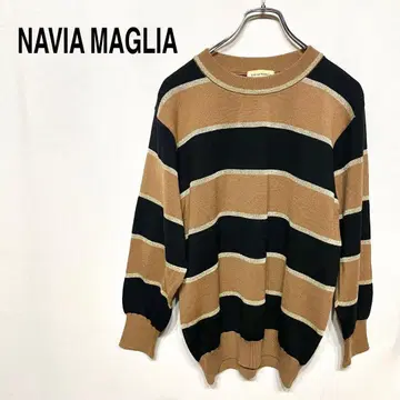나바마리아 스트라이프 니트 스웨터 퍼넬넥 긴팔 일본제