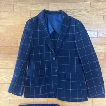 그린 레이블 릴랙싱 네이비 체크 무늬 수트 M