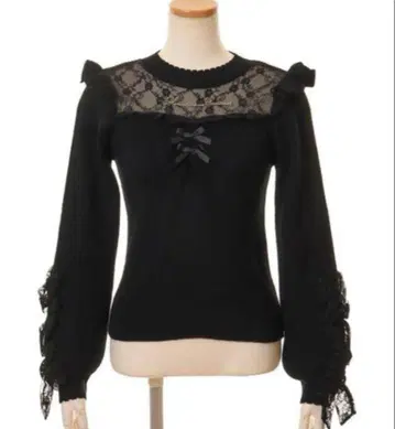 LIZLISA 레이스 포함 블랙 긴팔 니트