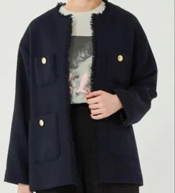 새상품급 2022AW 그린라벨 트위드 노카라 자켓 네이비 38