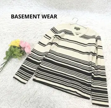 BASEMENT WEAR [ L ] 상의 니트 V넥 리브 멀티 보더