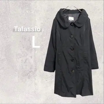 타라시오 블랙 트렌치코트 롱 기장 L 둥근 카라 스탠 칼라 출퇴근 깔끔한
