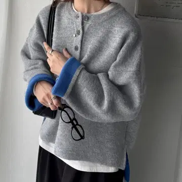 새상품 클래식 엘프 더블 페이스 소재 크루넥 배색 니트 풀오버