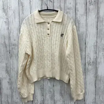 [팁 탑] 케이블 짜임 폴로 니트 스웨터 아이보리