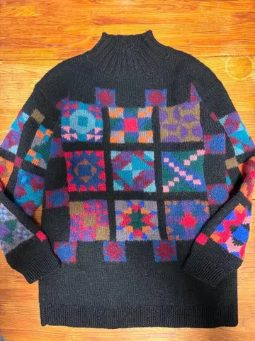 L.L.Bean 80s 기하학 패턴 하이넥 니트 울 100%