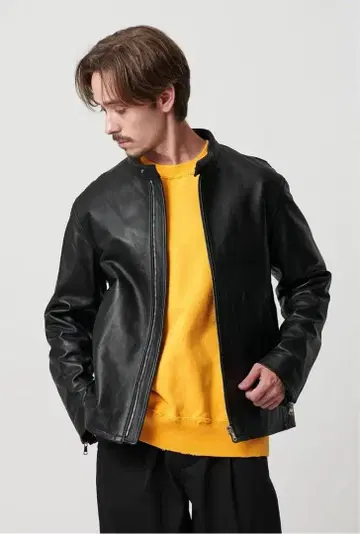 블랙 레더 싱글 라이더 자켓 S