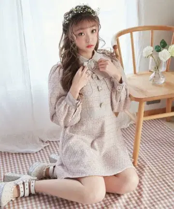 Swan kiss 트위드 원피스 핑크