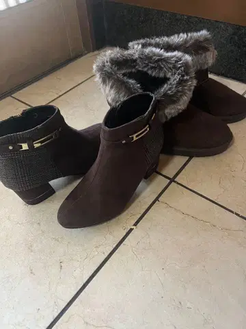 브라운 퍼(털) 장식 스웨이드 부츠 M 사이즈 브라운