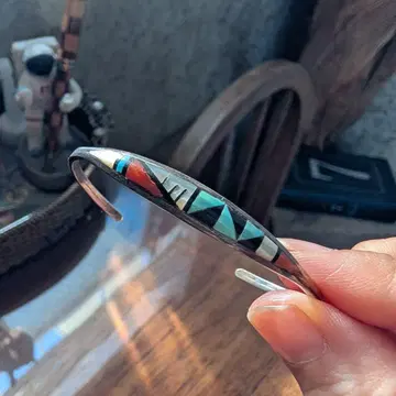 주니족 실버 뱅글 여성용 인레이 16.5cm