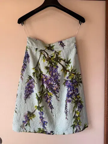 꽃무늬 스카이블루 스커트 사이드 지퍼