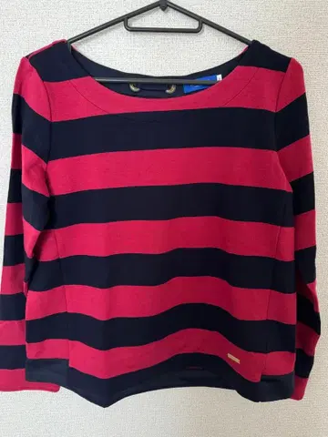 블루 레이블 크레스트브릿지 긴팔 상의 빨간색 네이비 스트라이프