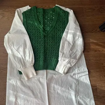 레이스 편직 니트 베스트 부착 롱 원피스