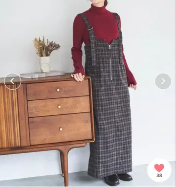 체크 무늬 프론트 지퍼 점프 스커트