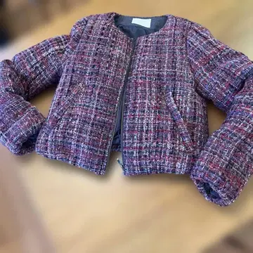 노카라 다운 자켓 트위드 원단 새상품급