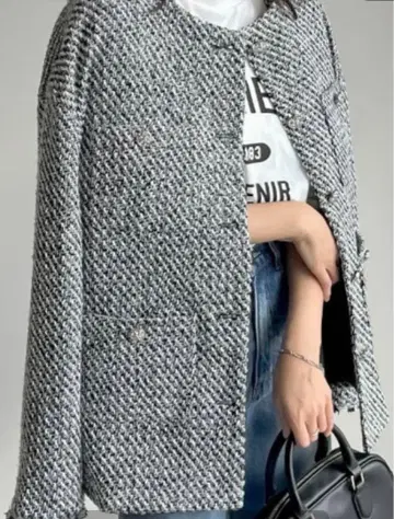 [누적 판매 6,500장 돌파!] 트위드 프린지 노카라 자켓