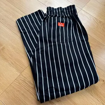 Cookman 쿠크만 셰프 팬츠 L 블랙 스트라이프 화이트