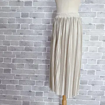 광택 새틴 플리츠 스커트 롱 스커트 베이지 고급 B775
