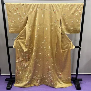 수양벚꽃 어소차 호몬기 기모노 순수 실크 베이지 계열 입학식