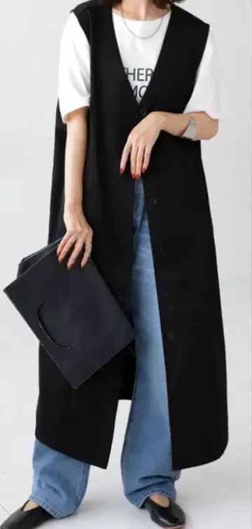 롱 베스트 여성용 상의 겉옷 베스트 롱 롱 베스트 블랙