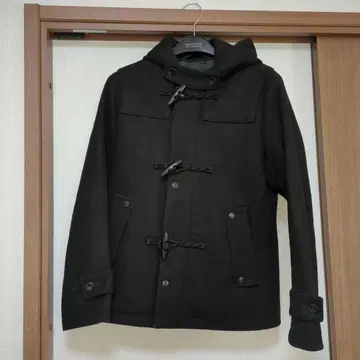 블랙 더플 코트 후드 부착