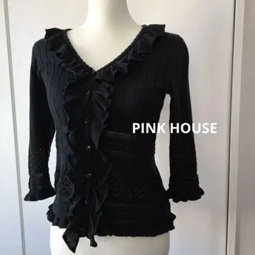 새상품급 핑크하우스 7부 소매 프릴 가디건 상의 멜로즈