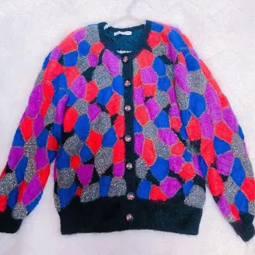 빈티지 니트 가디건 컬러풀 비쥬 버튼 귀여운