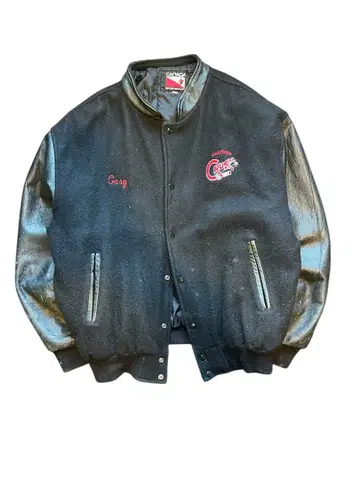 90s 캐나다 스포츠 웨어 기업계 바시티 자켓 가죽 블랙 XL