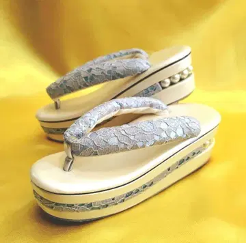 파란색 레이스 웨지솔 조리 통굽 펄 성인식