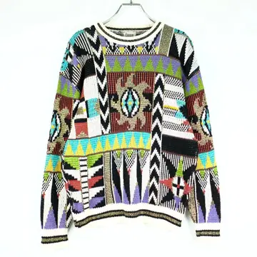 1980s FICCE 빈티지 총무늬 니트 스웨터 기하학 패턴 아트