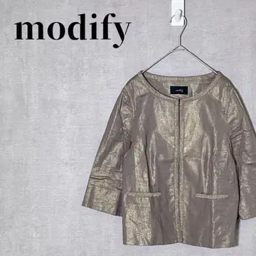 modify 사이즈 42 라메 파이핑 노카라 자켓 7부 소매 골드