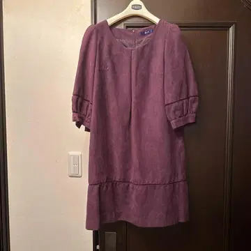 퍼플 7부 소매 무릎 기장 원피스