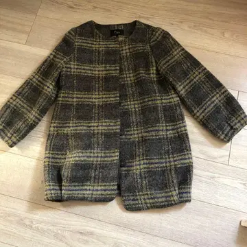 Ray BEAMS 노카라 코트 사이즈 0 그레이 계열 체크