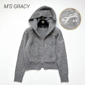 새상품급 엠즈 그레이시 퍼 니트 더블 지퍼 후드티 그레이 38