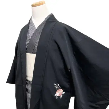 블랙 하오리 자수 사가라 자수 매실 국화 파도 기모노 115b d ms