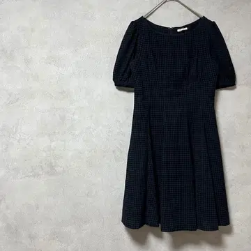 레스트로즈 무릎 기장 원피스 블랙 깅엄 체크 봄/여름 소매 시어 시스루