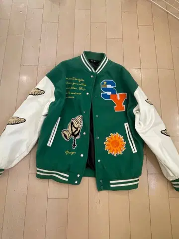 RIP PEARL 바시티 자켓 그린 컬러 WIDE YOUTH