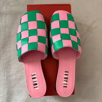 CAMPER TWINS 플랫슈즈 핑크 그린 슬립온