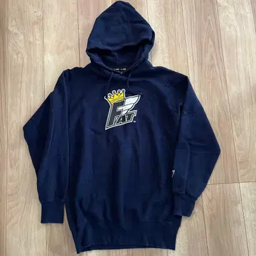 FAT 프론트 로고 네이비 후드티