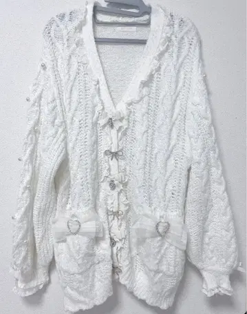 LIZLISA 리즈리사 리본 비즈 브로치 롱 가디건