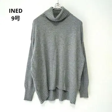 INED 이네드 터틀넥 리브 니트 울 캐시미어 그레이 9호
