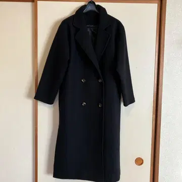 블랙 더블 브레스트 롱 코트 F 사이즈