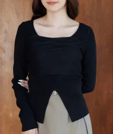 SENEE 스퀘어 데콜테 튤 니트탑