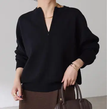 콜라주 개럴개런트 지퍼 맨투맨 니트 블랙