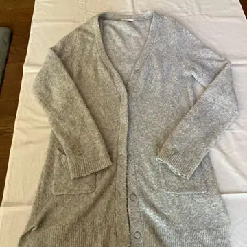 OPAQUE.CLIP 그레이 울 혼방 버튼 가디건