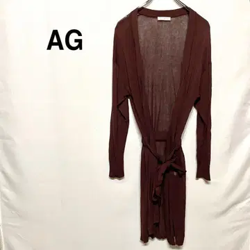 AG 긴팔 가디건 롱 기장 긴팔 허리끈 브라운 니트