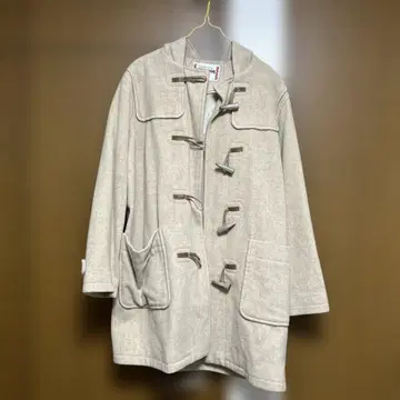 베이지 더플 코트 후드 부착