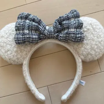 미키 귀 머리띠 체크 리본 포함
