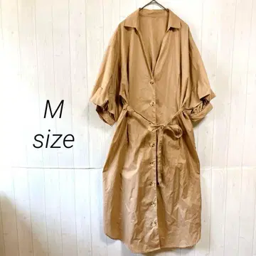 반팔 원피스 볼륨 슬리브 브라운 M 리본 겉옷으로도 활용 가능