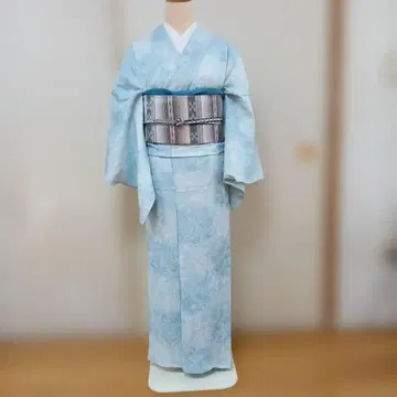 스카이블루 꽃무늬 몬샤 기모노