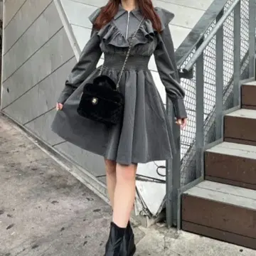 rienda 프론트 지퍼 셔츠 미니 원피스